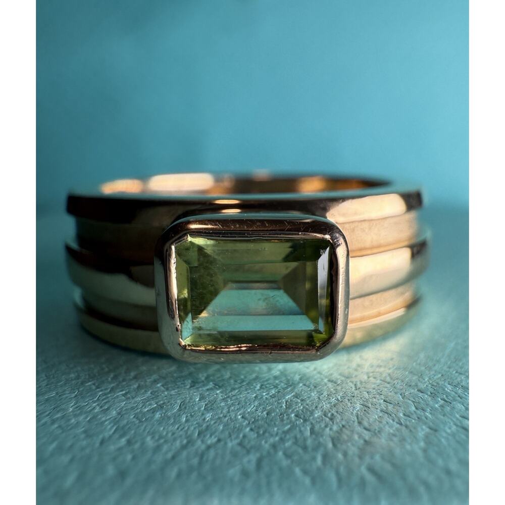 Tiffany & Co. 18k Gold 8mm Sparkle Green Gemstone Peridot Band Wide Ring 12.3g - Picture 10 of 16